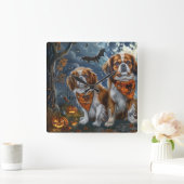 Tibetaanse Spaniel Halloween Spooky Vierkante Klok (Huis)