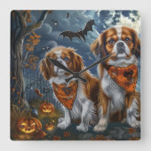 Tibetaanse Spaniel Halloween Spooky Vierkante Klok (Voorkant)
