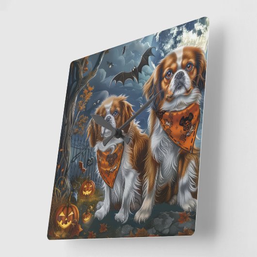 Tibetaanse Spaniel Halloween Spooky Vierkante Klok (Hoek)