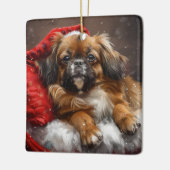 Tibetaanse Spaniel Hond Kerst Feestelijk Keramisch Ornament (Links)
