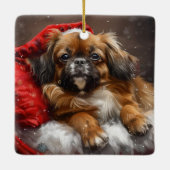 Tibetaanse Spaniel Hond Kerst Feestelijk Keramisch Ornament (Achterkant)