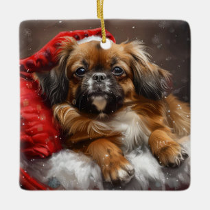 Tibetaanse Spaniel Hond Kerst Feestelijk Keramisch Ornament