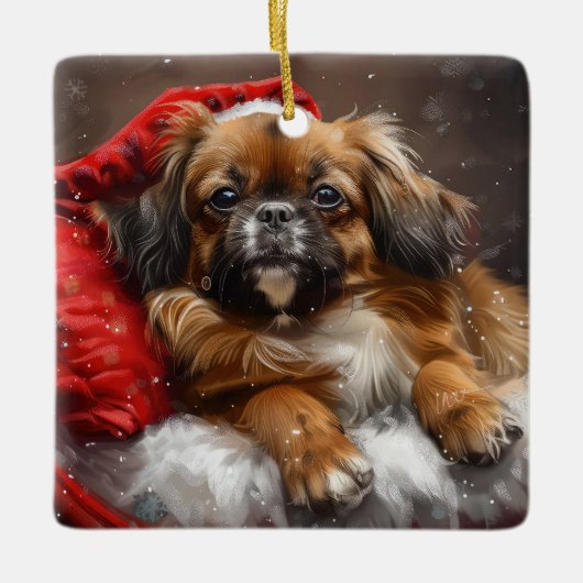 Tibetaanse Spaniel Hond Kerst Feestelijk Keramisch Ornament (Voorkant)