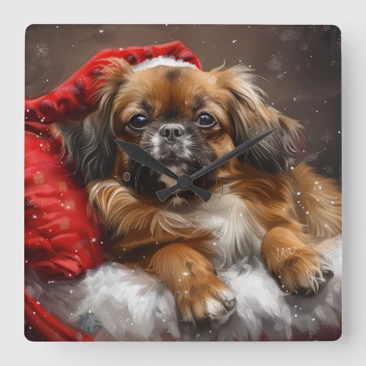 Tibetaanse Spaniel Hond Kerst Feestelijk Vierkante Klok (Voorkant)