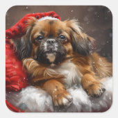 Tibetaanse Spaniel Hond Kerst Feestelijk Vierkante Sticker (Voorkant)