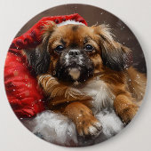 Tibetaanse Spaniel Hond Kerst Mis Ronde Button 6,0 Cm (Voorkant)