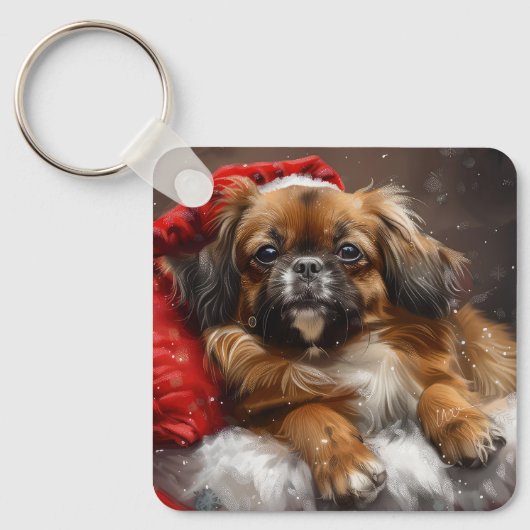 Tibetaanse Spaniel Hond Kerst Mis Sleutelhanger (Voorkant)