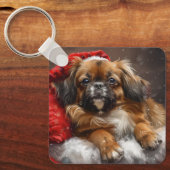 Tibetaanse Spaniel Hond Kerst Mis Sleutelhanger (Voorkant)