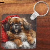 Tibetaanse Spaniel Hond Kerst Mis Sleutelhanger (Achterkant)