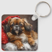 Tibetaanse Spaniel Hond Kerst Mis Sleutelhanger (Achterkant)