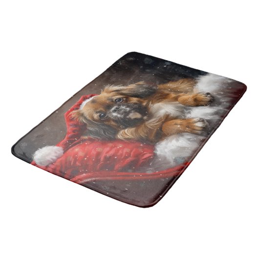 Tibetaanse Spaniël Hond Kerstfeest Badmat (Gekanteld)