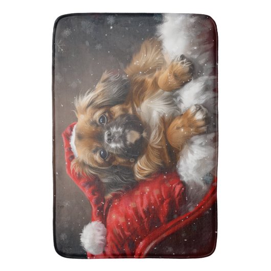 Tibetaanse Spaniël Hond Kerstfeest Badmat (Voorkant Verticaal)