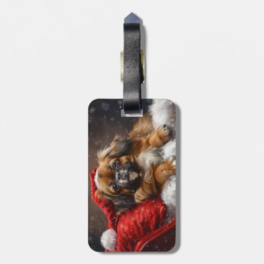 Tibetaanse Spaniël Hond Kerstfeest Bagagelabel (Achterkant verticaal)