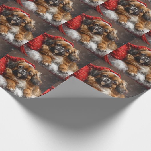 Tibetaanse Spaniël Hond Kerstfeest Cadeaupapier (Hoek)
