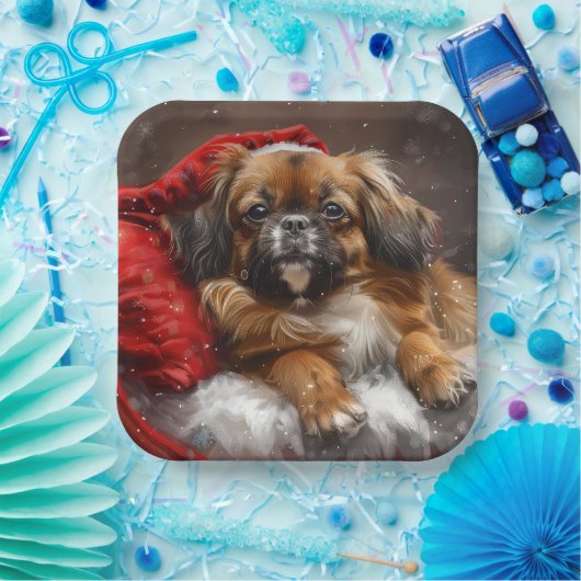 Tibetaanse Spaniël Hond Kerstfeest Papieren Bordje (Feest)