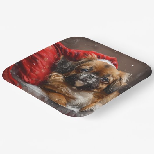 Tibetaanse Spaniël Hond Kerstfeest Papieren Bordje (Gebogen)