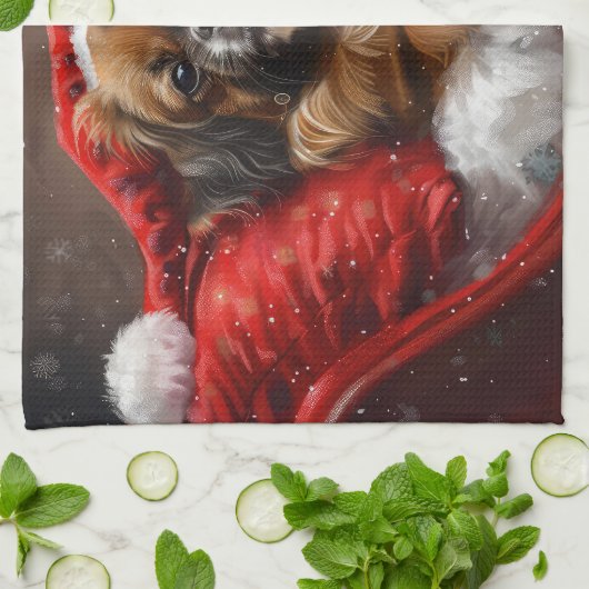 Tibetaanse Spaniël Hond Kerstfeest Theedoek (Gevouwen)