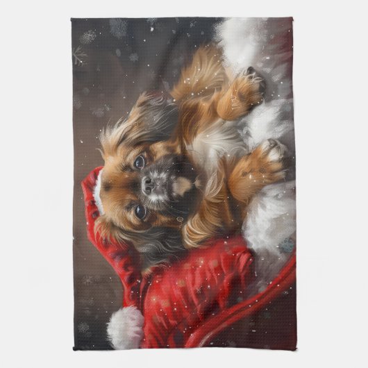 Tibetaanse Spaniël Hond Kerstfeest Theedoek (Verticaal)