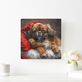 Tibetaanse Spaniël Hond Kerstfeest Vierkante Klok (Huis)