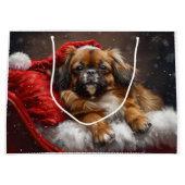 Tibetaanse Spaniel Hond Kerstmis Feestelijk Groot Cadeauzakje (Voorkant)