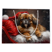 Tibetaanse Spaniel Hond Kerstmis Feestelijk Groot Cadeauzakje (Achterkant)