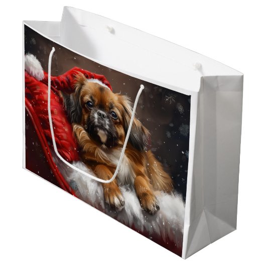 Tibetaanse Spaniel Hond Kerstmis Feestelijk Groot Cadeauzakje (Voorkant Gekanteld)