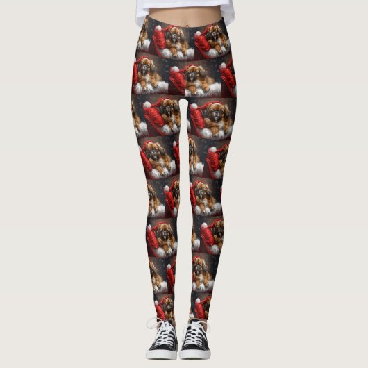 Tibetaanse Spaniel Hond Kerstmis Festief Leggings (Voorkant)