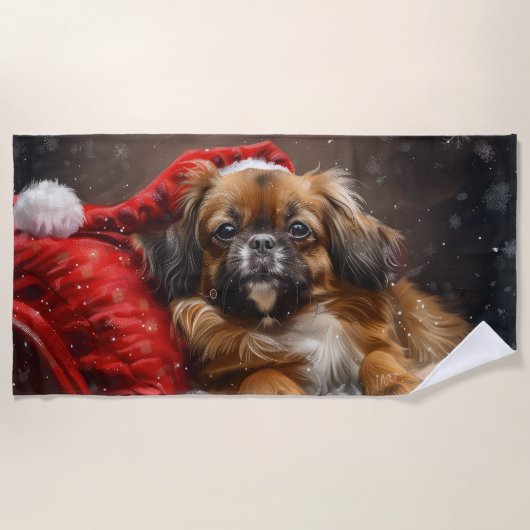 Tibetaanse Spaniel Hond Kerstmis Festief Strandlaken (Voorkant)