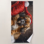 Tibetaanse Spaniel Hond Kerstmis Festief Strandlaken (Voorkant)