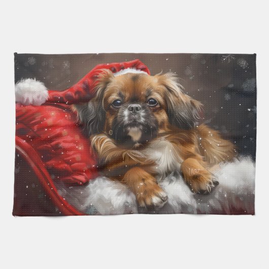 Tibetaanse Spaniel Hond Kerstmis Festief Theedoek (Horizontaal)