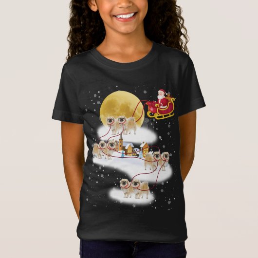 Tibetaanse Spaniël Hond Licht Kerstmis Rendieren B T-shirt (Voorkant)