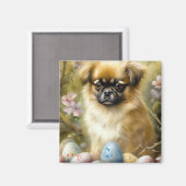Tibetaanse Spaniël Hond met Paaseieren Vakantie Magneet (Voorkant / Achterkant)