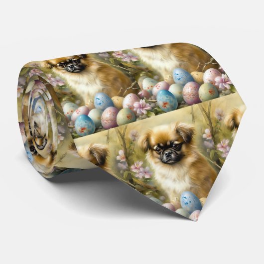 Tibetaanse Spaniël Hond met Paaseieren Vakantie Stropdas (Opgerold)