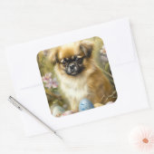 Tibetaanse Spaniël Hond met Paaseieren Vakantie Vierkante Sticker (Envelop)