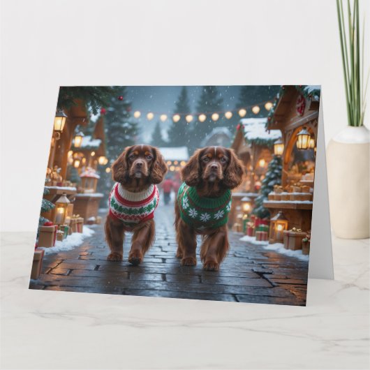 Tibetaanse Spaniel Honden Kerstmis Sneeuw Vakantie Kaart (Voorkant)