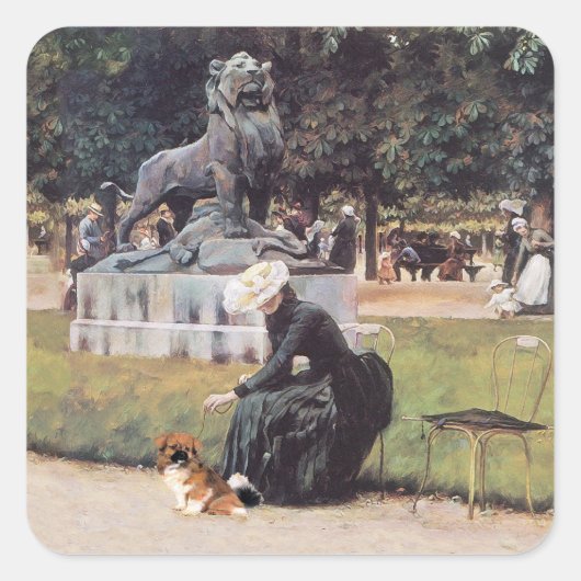 Tibetaanse Spaniel in het Park Vierkante Sticker (Voorkant)