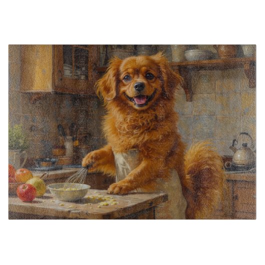 Tibetaanse Spaniel Kookt in Keuken Snijplank (Voorkant)