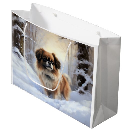 Tibetaanse Spaniel Laat het Sneeuwen Kerstmis Groot Cadeauzakje (Voorkant Gekanteld)