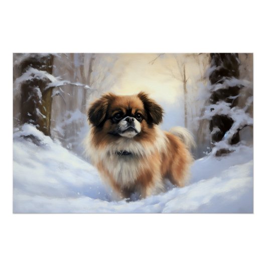 Tibetaanse Spaniel Laat het Sneeuwen Kerstmis Perfect Poster (Voorkant)