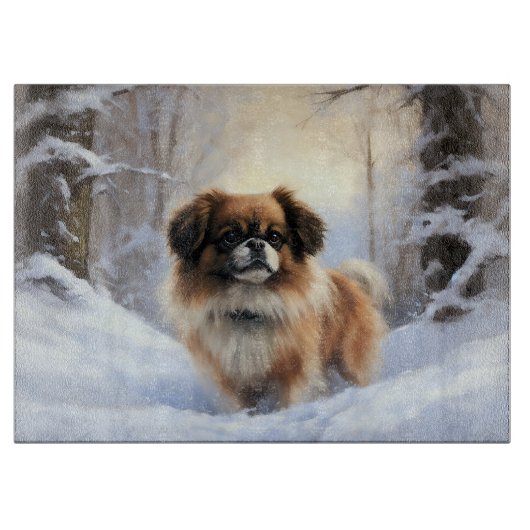 Tibetaanse Spaniel Laat het Sneeuwen Kerstmis Snijplank (Voorkant)