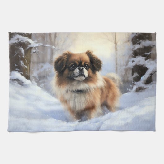 Tibetaanse Spaniel Laat het Sneeuwen Kerstmis Theedoek (Horizontaal)