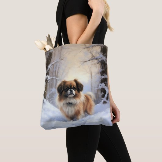 Tibetaanse Spaniel Laat het Sneeuwen Kerstmis Tote Bag (Dichtbij)