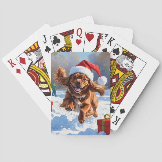 Tibetaanse Spaniel loopt in de sneeuw met kerst Pe Pokerkaarten (Achterkant)