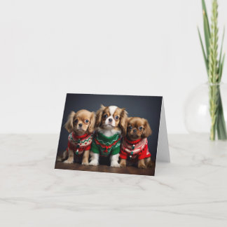 Tibetaanse Spaniël Puppies Kerstmis Kaart
