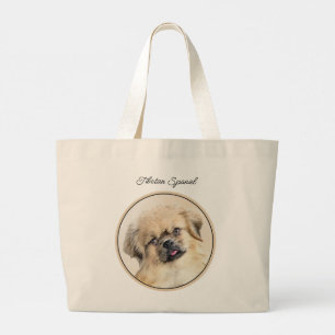 Tibetaanse Spaniel Schilderij Cream en White Dog A Grote Tote Bag