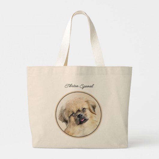 Tibetaanse Spaniel Schilderij Cream en White Dog A Grote Tote Bag (Achterkant)