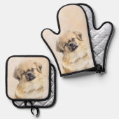 Tibetaanse Spaniel Schilderij Cream en White Dog A Ovenwant & Pannenlap Set (Voorkant / Achterkant)