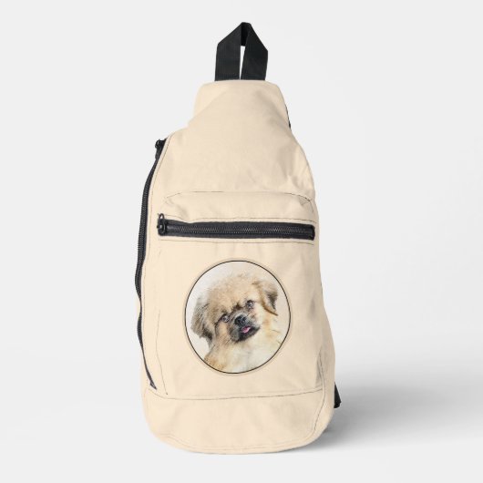 Tibetaanse Spaniel Schilderij Cream en White Dog A Sling Bag (Voorkant)