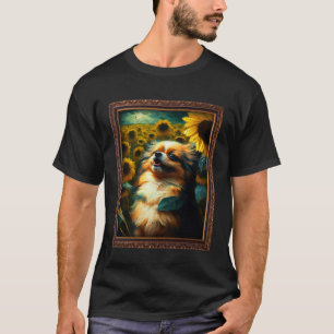 Tibetaanse Spaniël schilderij Zonnebloem Bloem Moe T-shirt