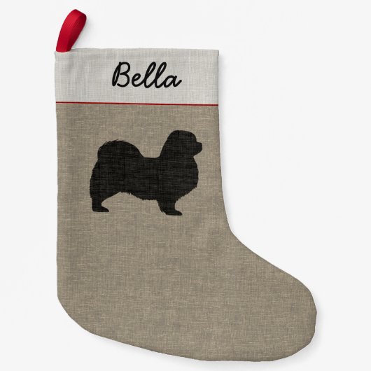 Tibetaanse Spaniel Silhouette Hond Vakantie Custom Kleine Kerstsok (Voorkant)